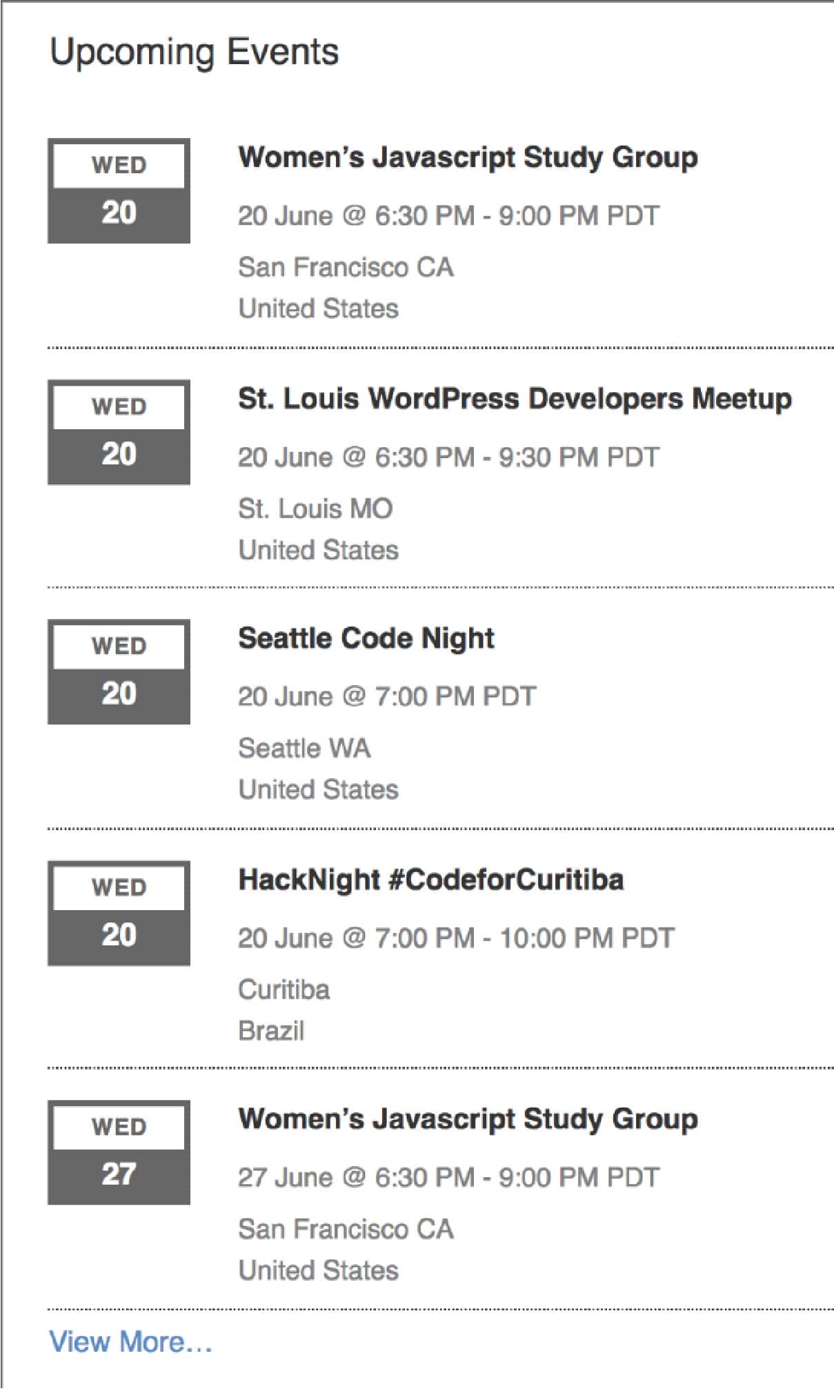 schedule list of events